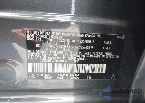 2021 Toyota Rav4 Le z USA, uszkodzony, nr VIN 2T3G1RFV7MW140437